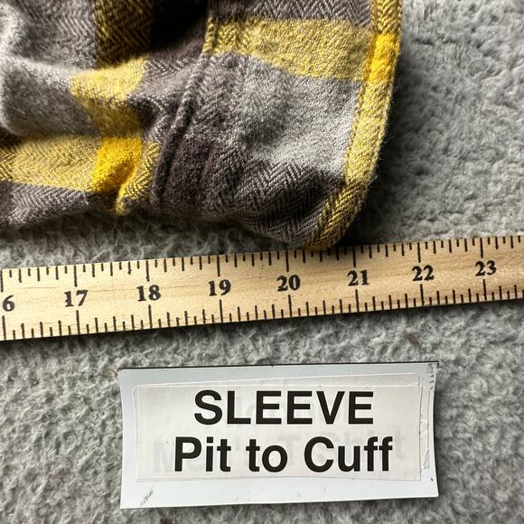 Woolrich Oxbow Bend Flannel Shirt Mens Large Long Sleeve Plaid Yellow Gray 6111 - Picture 3 of 9
